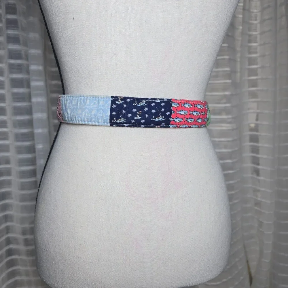 Vineyard Vines Fabric Patchwork D-Ring 100% Cotton Medium Belt